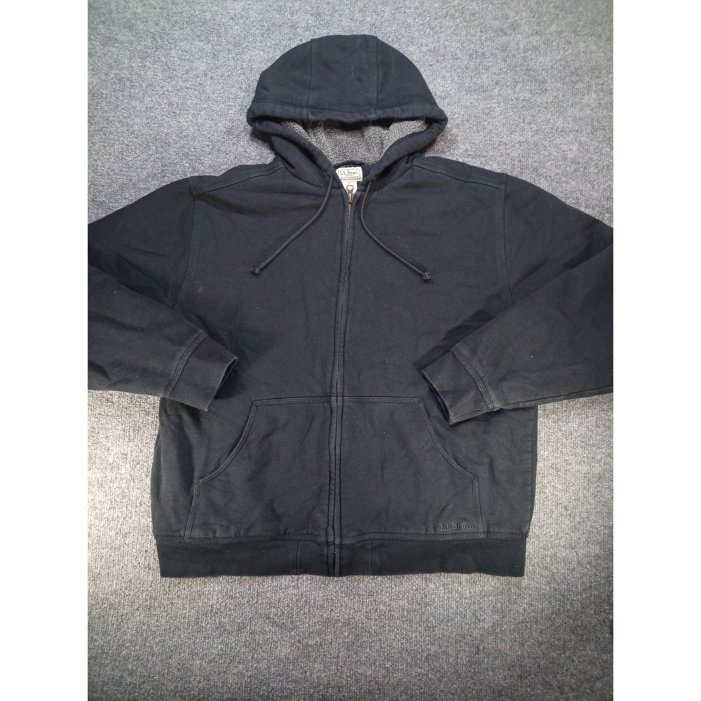 L.L.Bean Men's Large Regular Fleece Lined Full Zip Hoodie Black Heavyweight